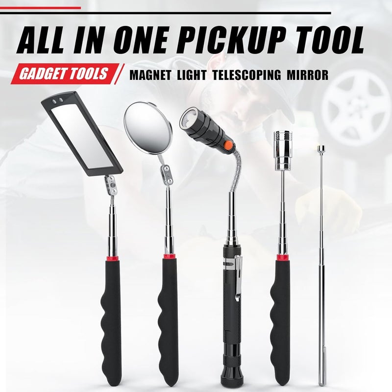 SYMNTEM Gifts for Dad, Telescoping Magnetic Pick Up Tool Set, Stocking Stuffers for Men, Extendable Magnet Flashlight with Inspection Mirror, Flexible LED Flashlight,Christmas Gifts for Men, Women - Image 2